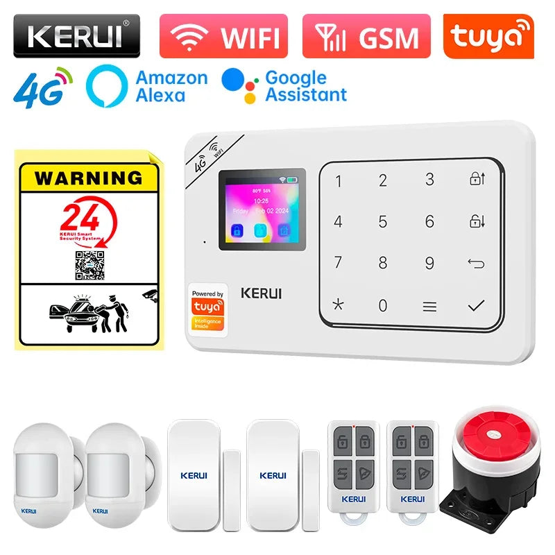 Sistema de Alarme Inteligente WiFi/4G com Sensor PIR Teclado e Alexa - Kerui W184 Tuya