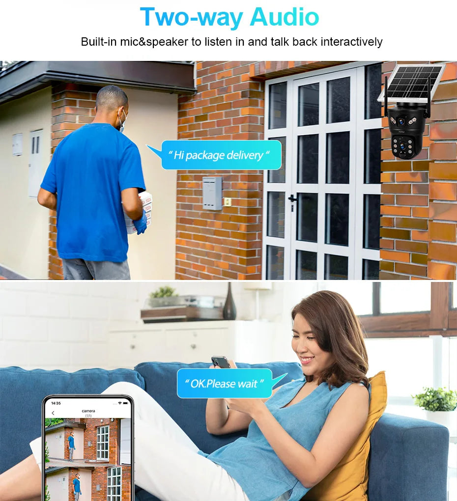 Câmera Solar WiFi/4G 6MP Lente Dupla À Prova D'Água com Painel Solar - Kerui D05