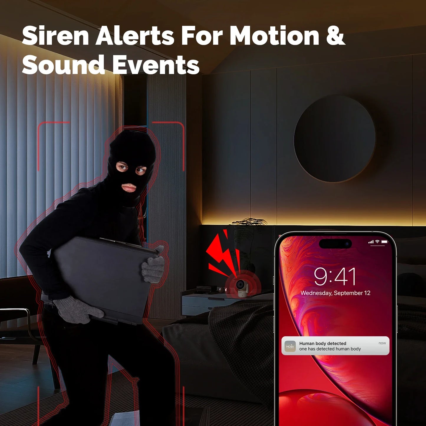 Câmera de Segurança MOES Tuya WiFi 4MP HD Pan/Tilt com Visão Noturna Infravermelha, Detecção de Movimento e Som, Patrulha Panorâmica