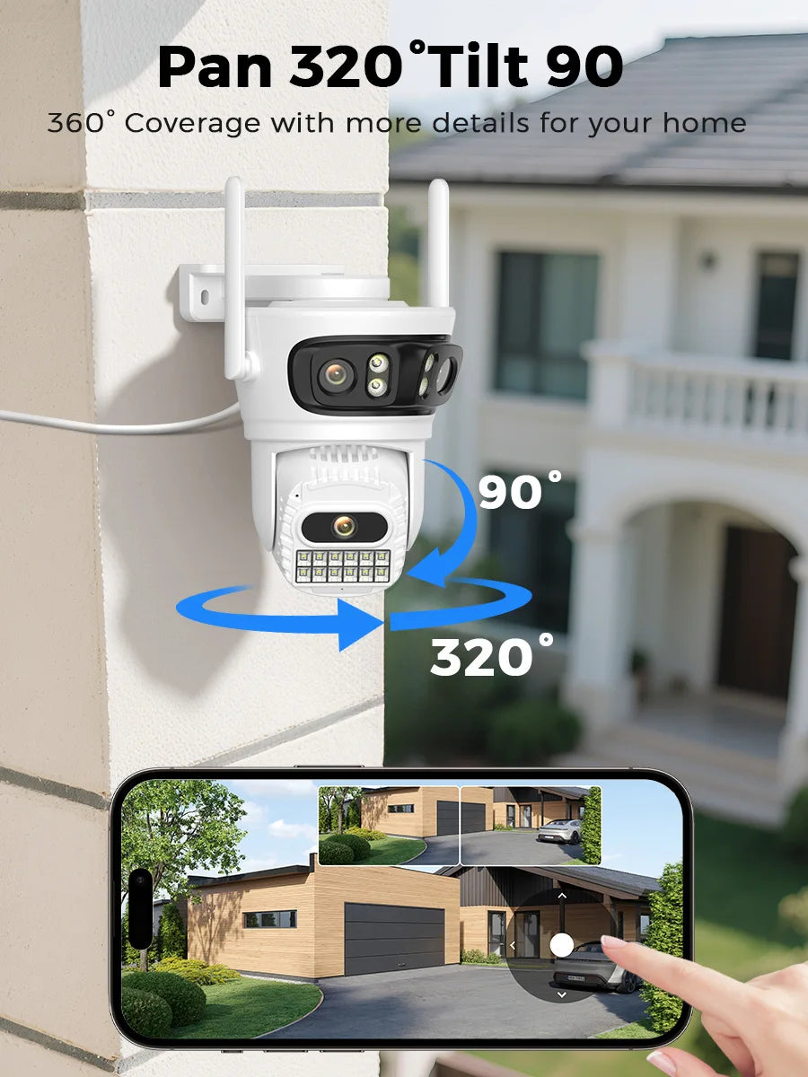 Câmera IP WiFi ZRHUNTER A56 12MP 6K Tripla Lente PTZ Detecção Humana IA Rastreamento Automático Visão Noturna Colorida IP66 App ICSEE - ZRHUNTER