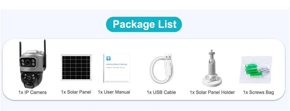Câmera IP Solar 4G V380 8MP Lente Dupla PTZ 355° Bateria 8000mAh PIR+Radar Detecção Humana Visão Noturna IP66 App V380 - V380