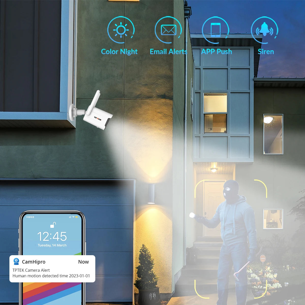 Câmera TPTEK 8MP 4K WiFi IP Bullet com IA Humana Visão Noturna 30m ONVIF IP66