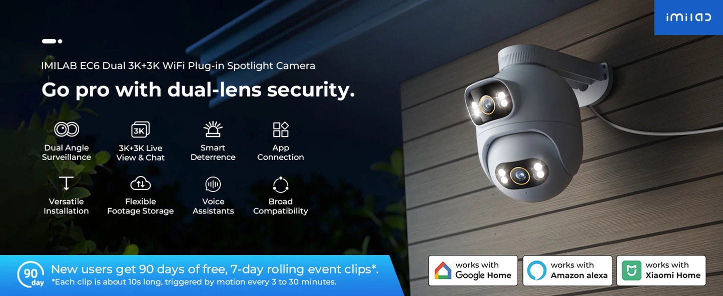 Câmera IMILAB EC6 Dual Pro 10MP 3K+3K WiFi 360° com Visão Noturna Colorida