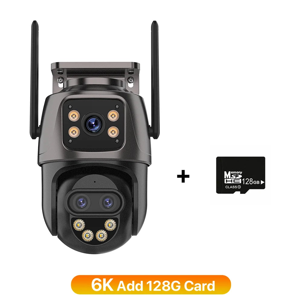 Câmera IP Wonsdar 6K 9MP WiFi - Três Lentes - PTZ 8x Zoom - Tela Dupla - Visão Noturna Colorida - iCSee