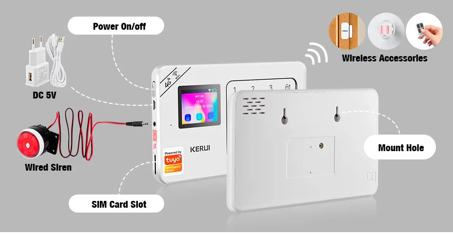 Sistema de Alarme Inteligente WiFi/4G com Sensor PIR Teclado e Alexa - Kerui W184 Tuya