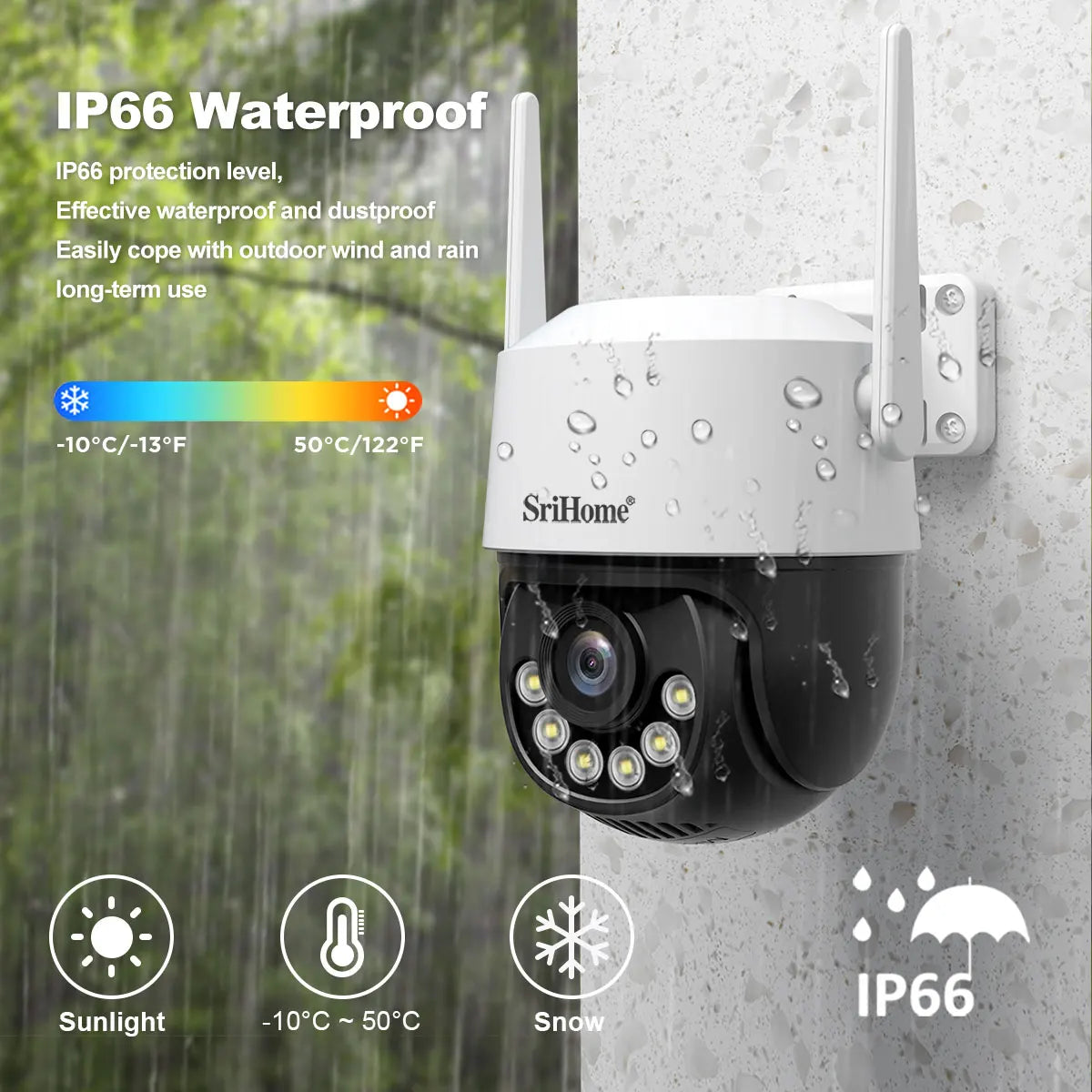 Srihome 8MP 4K WiFi PTZ Câmera Smart Color Night Vision IP66 Segurança externa 360 °   Cobertura Smart Auto Tracking SH072