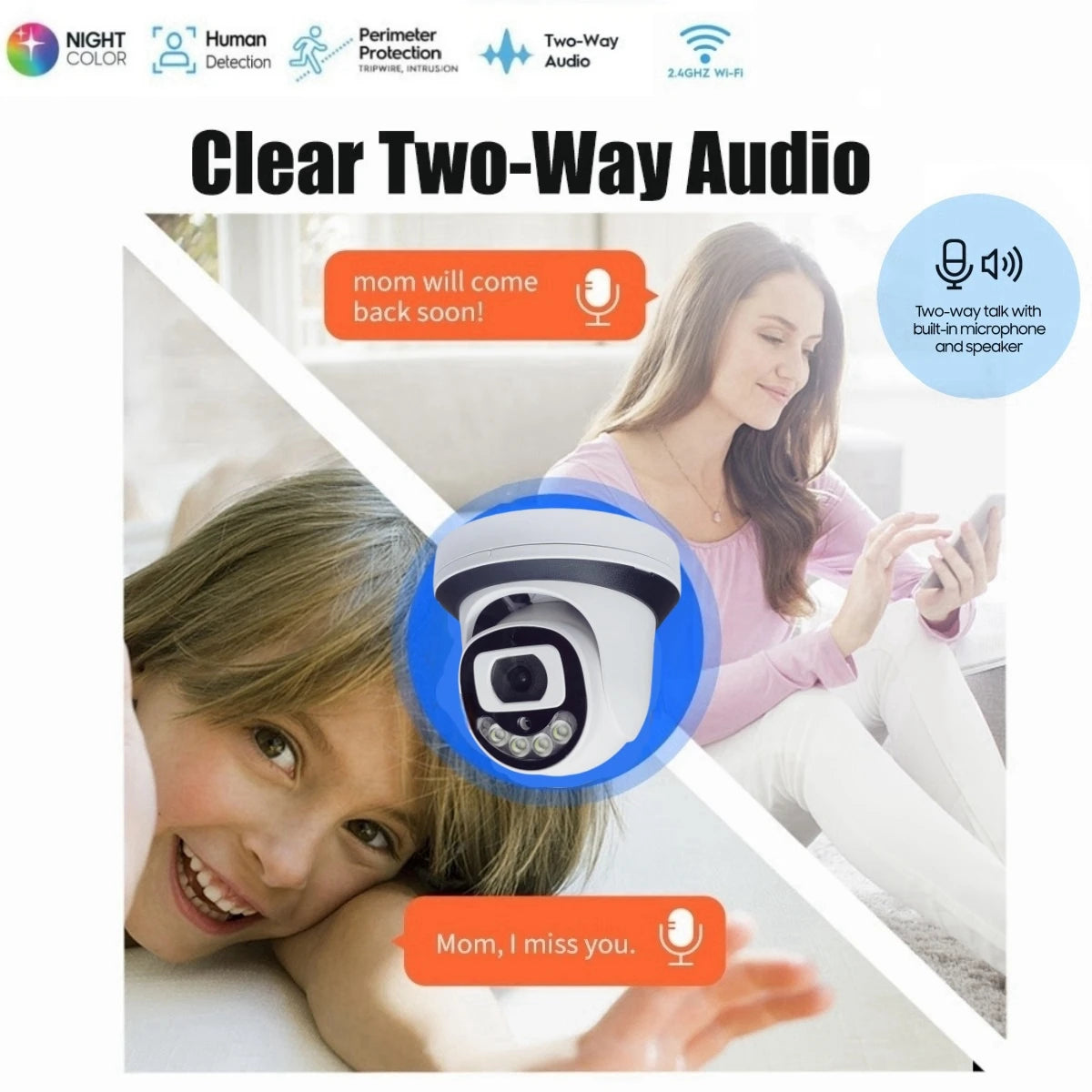 Câmera Dome WiFi 4MP/5MP/8MP | Visão Noturna Colorida, Detecção Humana e Áudio Bidirecional – XM ICSee