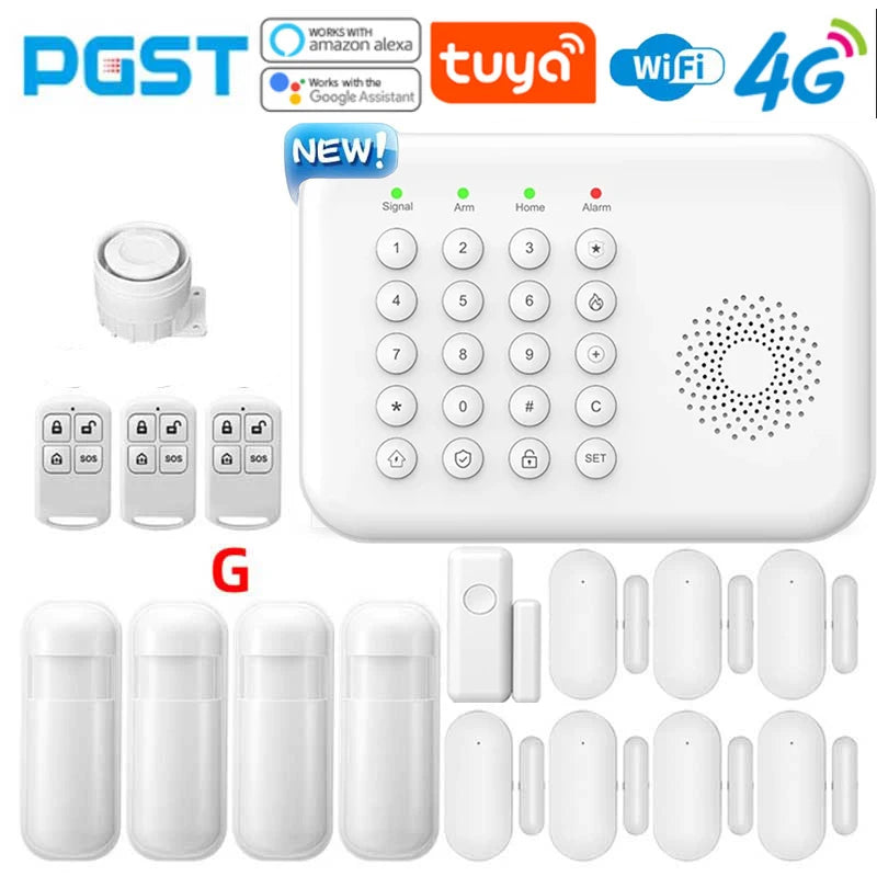Pgst 4g wifi proteção de segurança alexa tuya vida inteligente automação residencial porta movimento sensor magnético alarme sistema segurança kit a01