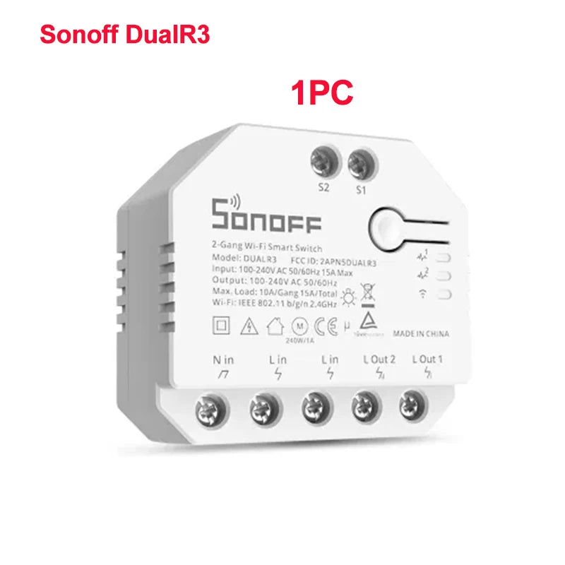 Sonoff duplo r3 relé duplo wifi interruptor inteligente controle em dois sentidos medição de energia rolo tons motor cortinas elétricas interruptor