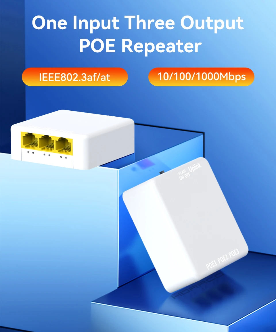 Extensor PoE Gigabit HORACO 4 Portas 30W POE013GS - Repetidor IEEE 802.3af/at 10/100/1000Mbps 10Gbps Plug & Play