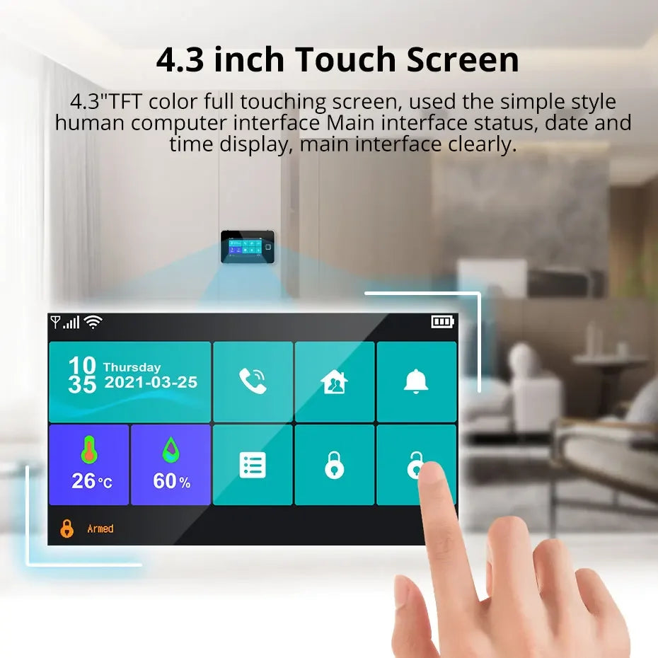 Central de Alarme KERUI G64B 4G WiFi Tela Touch 4.3" com Tuya Smart 100 Zonas Temperatura Umidade - KERUI