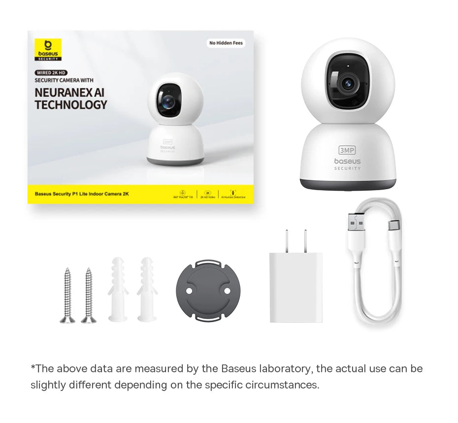 Câmera de Segurança Baseus 3MP 2K Pan & Tilt WiFi com Rastreamento IA, Visão 360° e Áudio Bidirecional
