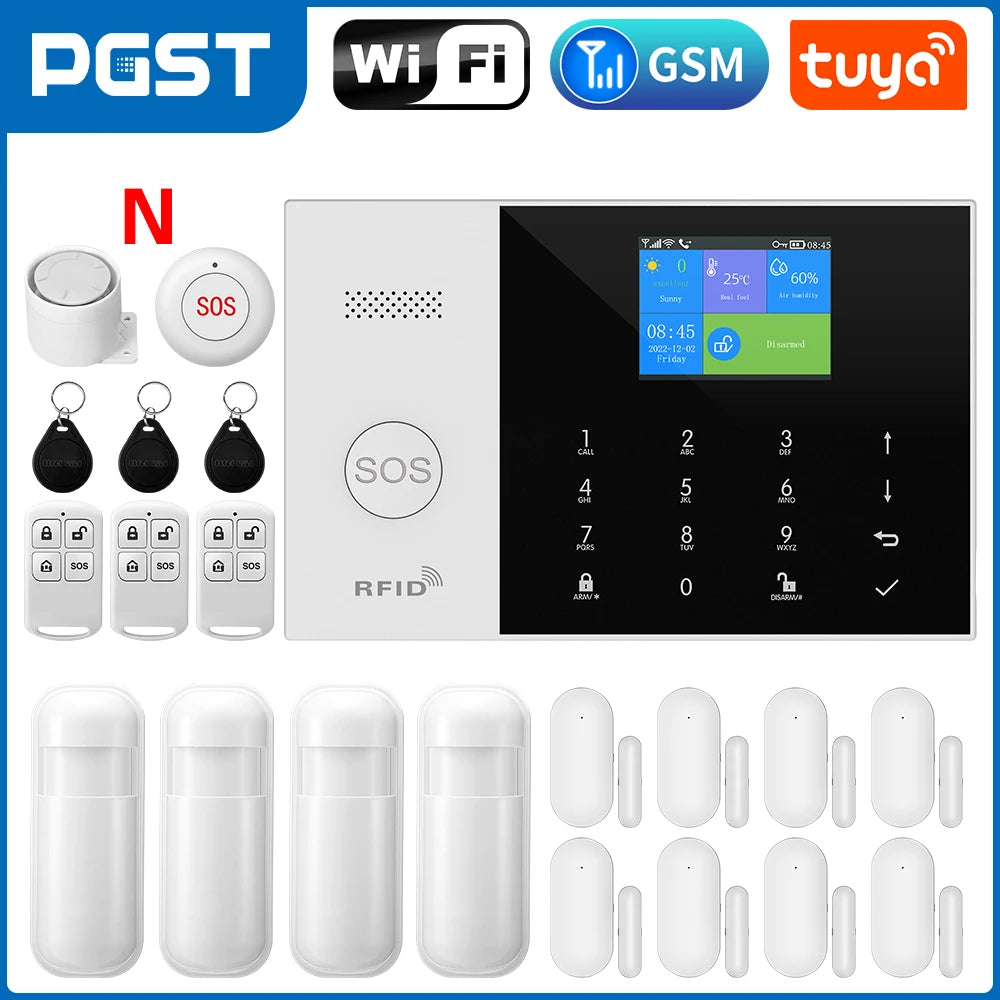 Pgst residencial tuya inteligente gsm wifi sistema de alarme para casa alarme segurança sem fio casa vida inteligente app controle trabalho com alexa