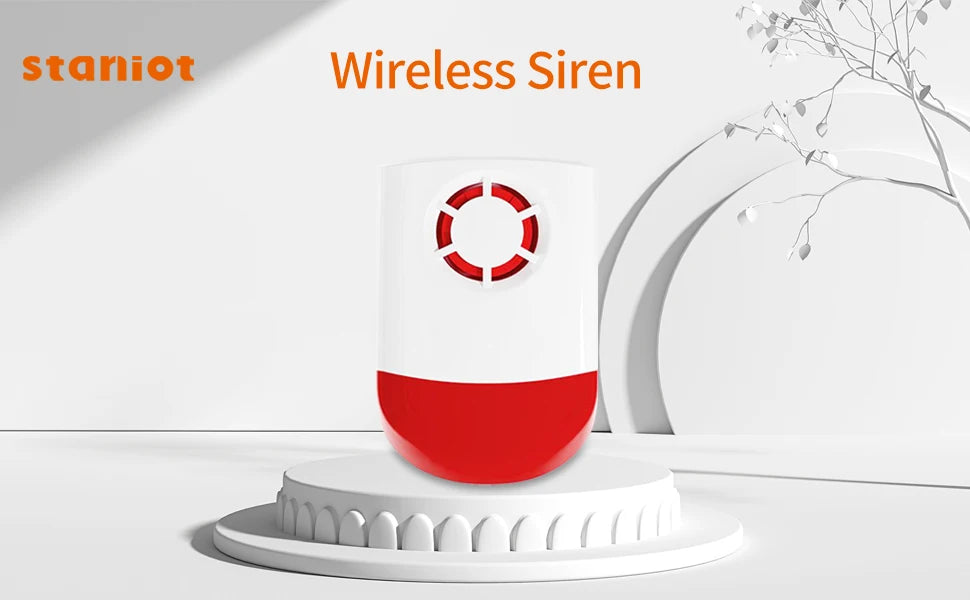 Sirene de Alarme Staniot 433MHz - 120dB com Luz Estroboscópica para Uso Externo