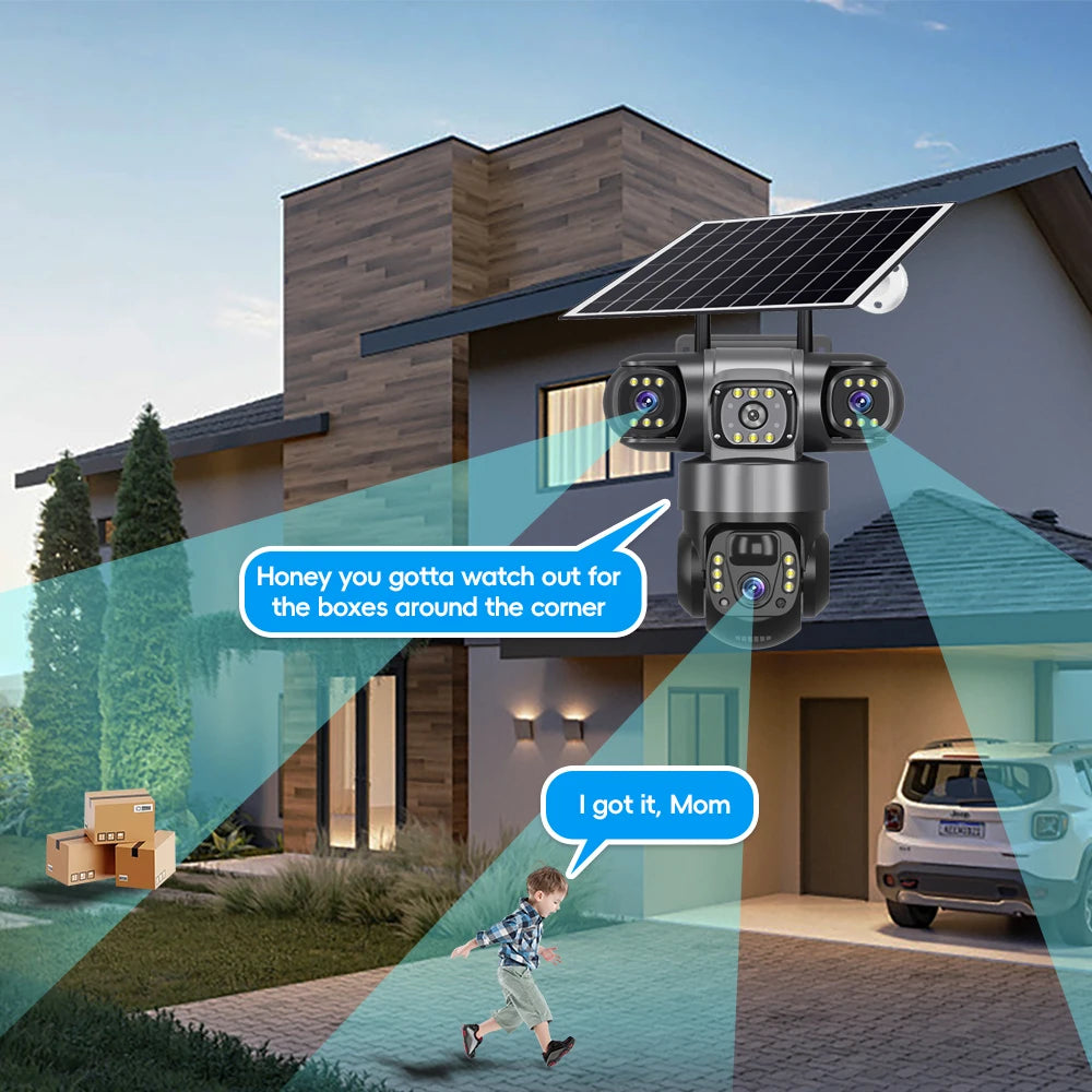 V380PRO 3 Lente WiFi Câmera Solar 15MP 360 Ao Ar Livre À Prova D 'Água CCTV Visão Noturna Câmera de Áudio Bidirecional Rastreamento Móvel 4G Câmera IP