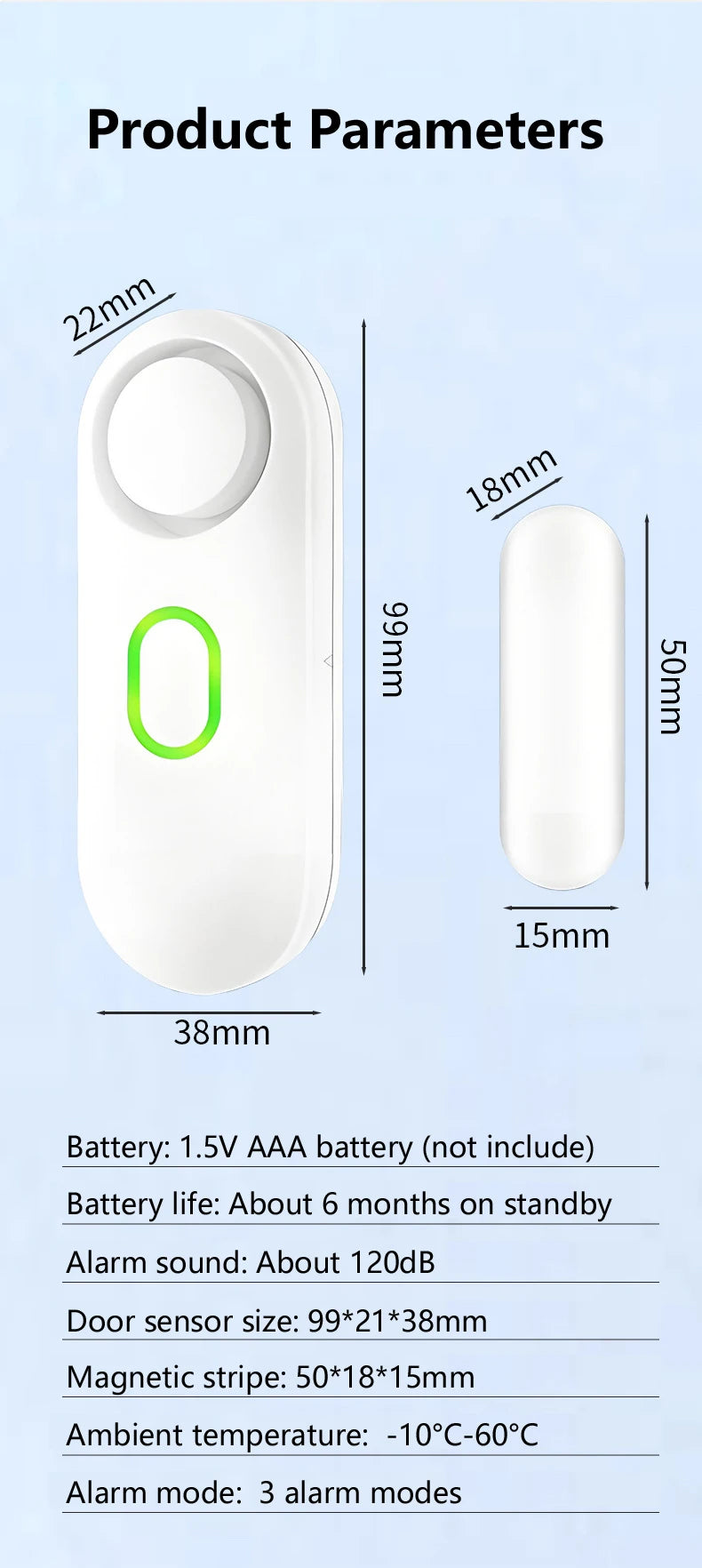 Alarme de janela de porta sem fio com controle remoto, 3 modos (bem/porta aberta/alarme), instalação de montagem em fita dupla face,