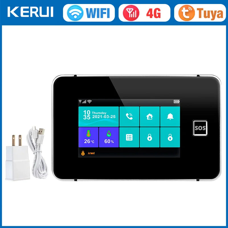 Central de Alarme KERUI G64B 4G WiFi Tela Touch 4.3" com Tuya Smart 100 Zonas Temperatura Umidade - KERUI