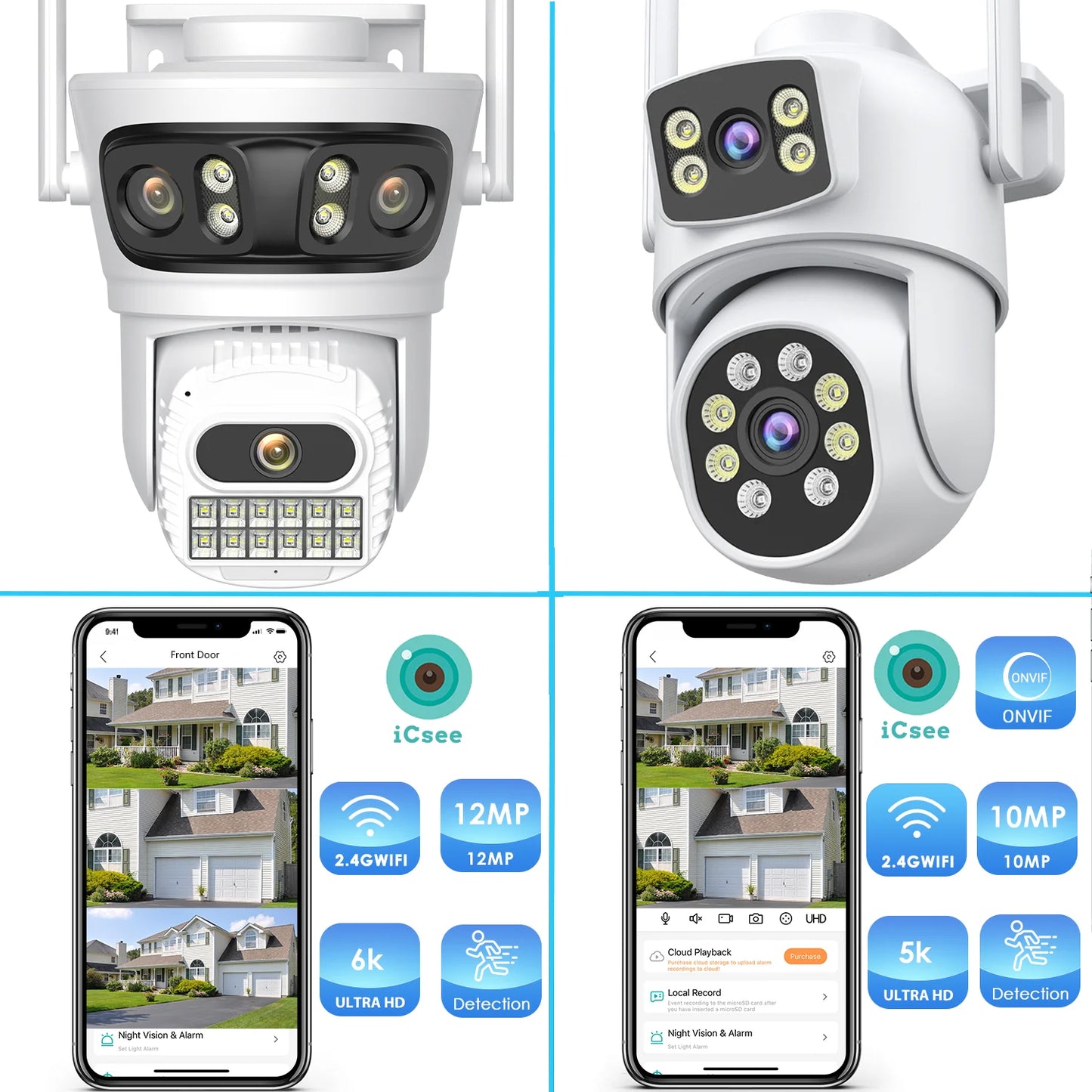 Câmera IP WiFi ZRHUNTER A56 12MP 6K Tripla Lente PTZ Detecção Humana IA Rastreamento Automático Visão Noturna Colorida IP66 App ICSEE - ZRHUNTER