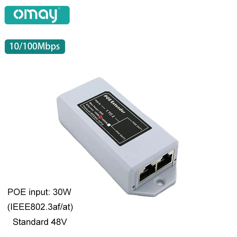 Extensor PoE OMAY 1 para 2 Portas Gigabit - IEEE 802.3af/at 48V 100/1000Mbps Extensão 100m Câmera IP NVR