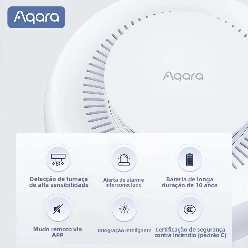 Aqara matéria detector de fumaça sensor monitor alarme incêndio zigbee 3.0 alerta som segurança em casa inteligente trabalho com mi casa homekit app