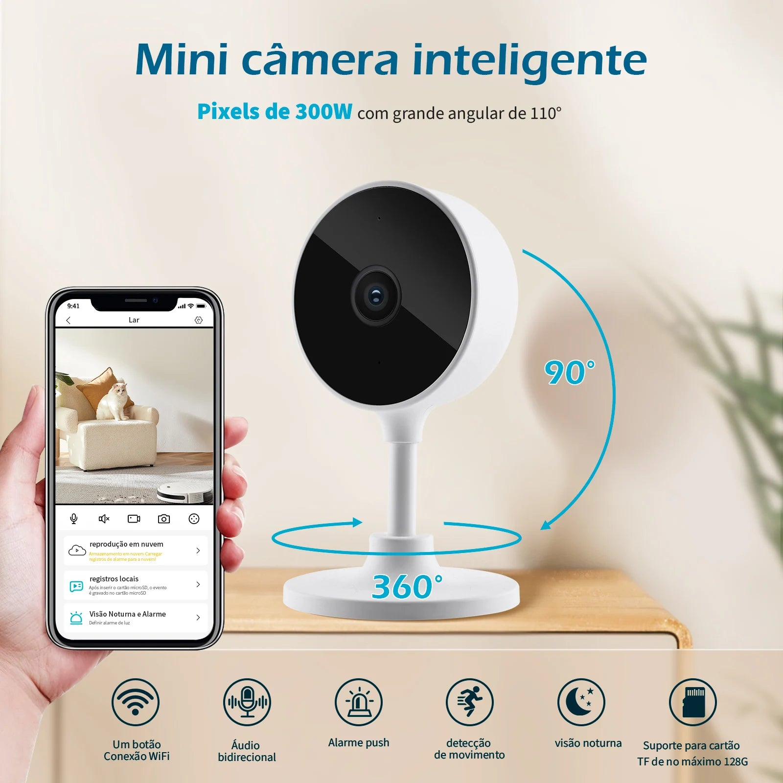 Câmera WiFi Tuya 3MP – Vigilância Interna com Visão Noturna e Babá Eletrônica