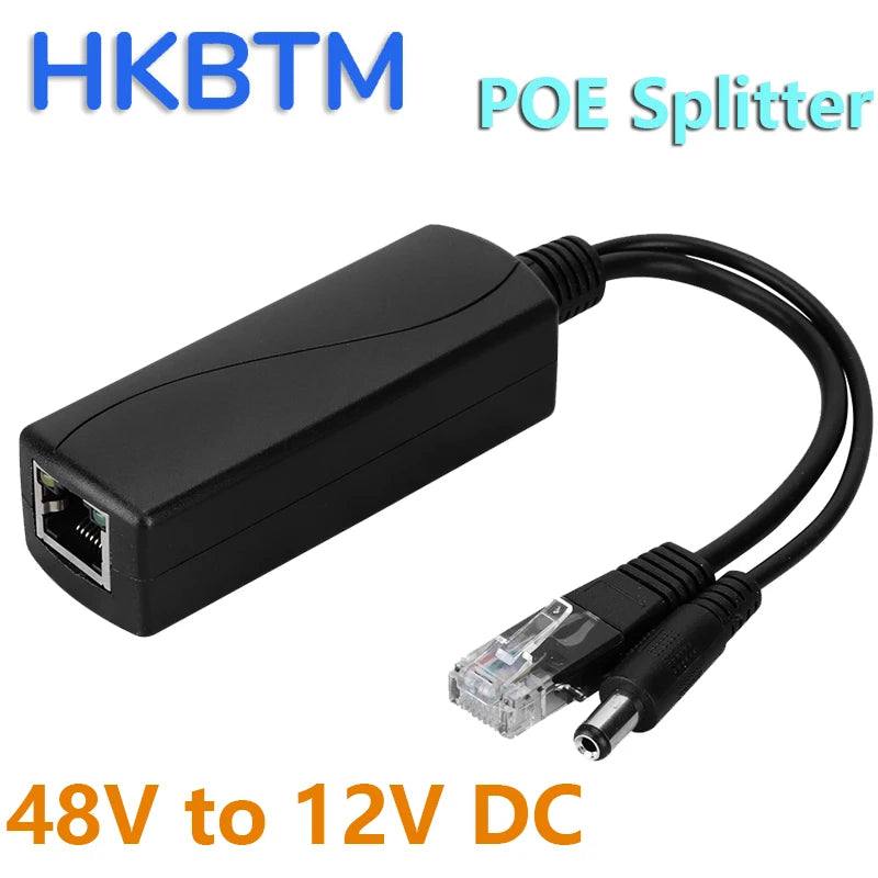 Divisor PoE 48V para 12V com Cabo Adaptador para Câmeras IP Hikvision Huawei HKBTM