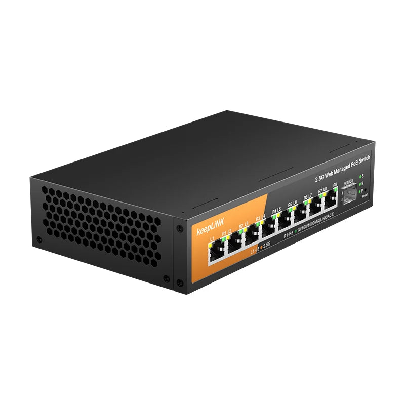 Switch Gerenciado KeepLiNK KP-9000 PoE+ 9 Portas 8x 2.5Gb PoE 130W + 1x 10Gb SFP+ Web Managed VLAN QoS - KeepLiNK