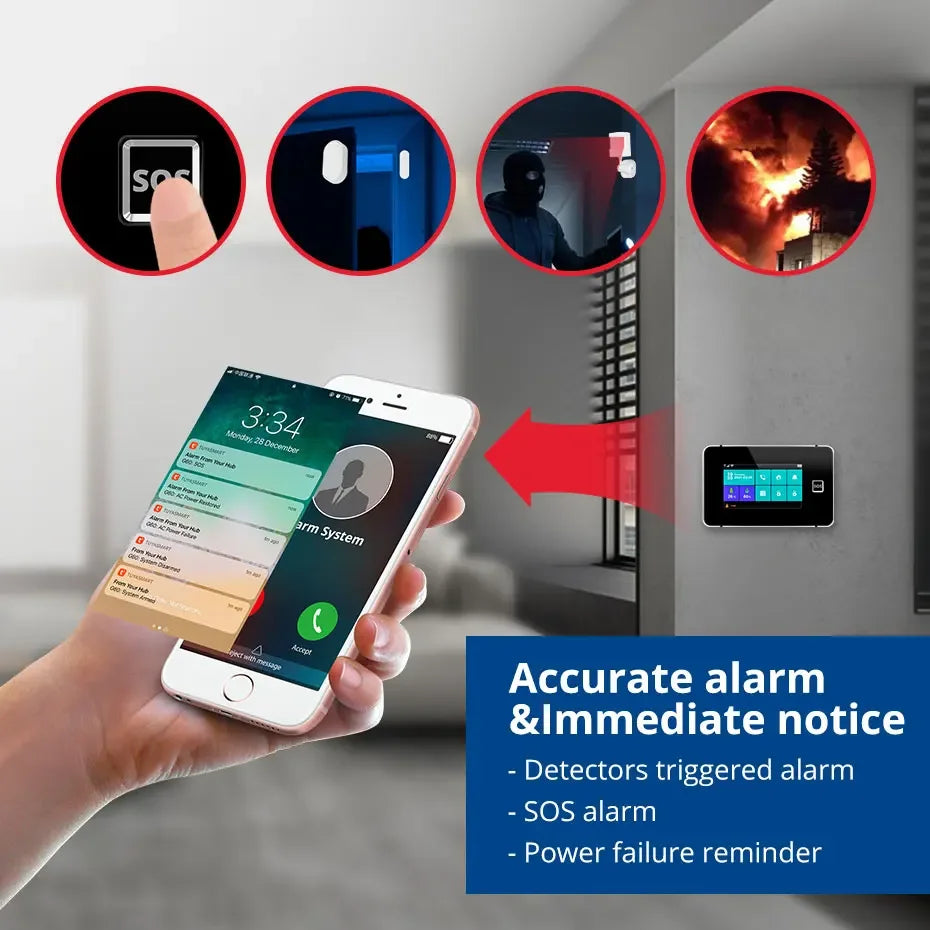 Central de Alarme KERUI G64B 4G WiFi Tela Touch 4.3" com Tuya Smart 100 Zonas Temperatura Umidade - KERUI