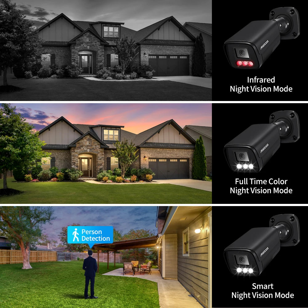 Câmera IP PoE 8MP 4K Bullet com Áudio Detecção Humana H.265 ONVIF IP67 - ASECAM