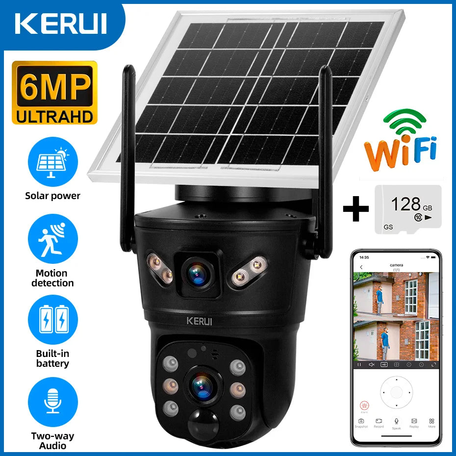 Câmera Solar WiFi/4G 6MP Lente Dupla À Prova D'Água com Painel Solar - Kerui D05