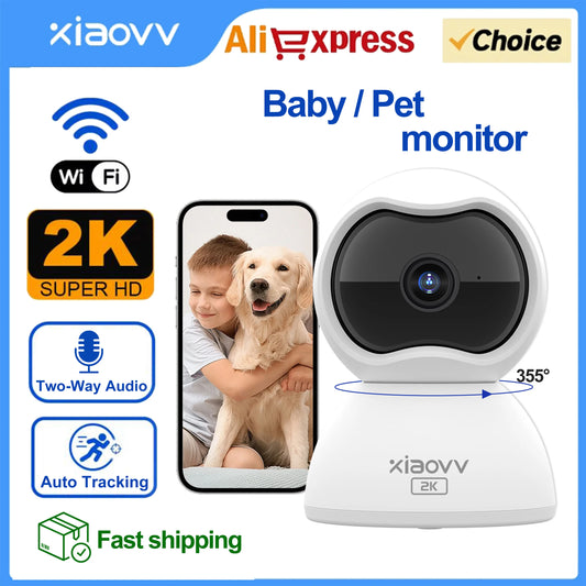 Câmera XIAOVV XVV-3630S-Q2 2K 3MP WiFi 360° Pan Tilt Rastreamento Visão Noturna Bebês Pets