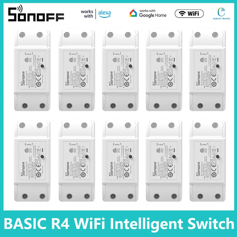1-10 pces sonof basicr4 wifi interruptor inteligente remoto temporizador de voz suporte de controle remoto assistente de casa alexa alice ewelink app