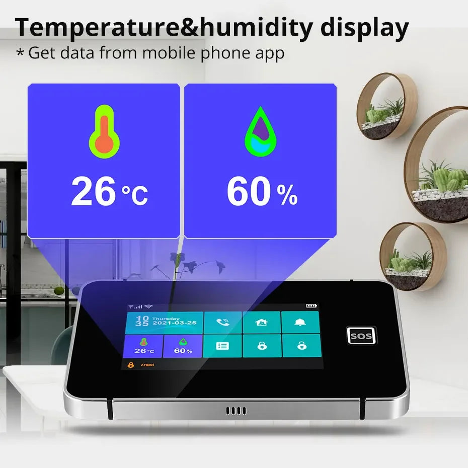 Central de Alarme KERUI G64B 4G WiFi Tela Touch 4.3" com Tuya Smart 100 Zonas Temperatura Umidade - KERUI