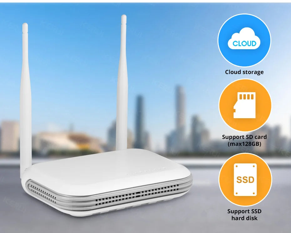 NVR 8 Canais WiFi 4MP/5MP com Tela 10.1" H.265 ONVIF para Câmeras Sem Fio - Kerui N1008L