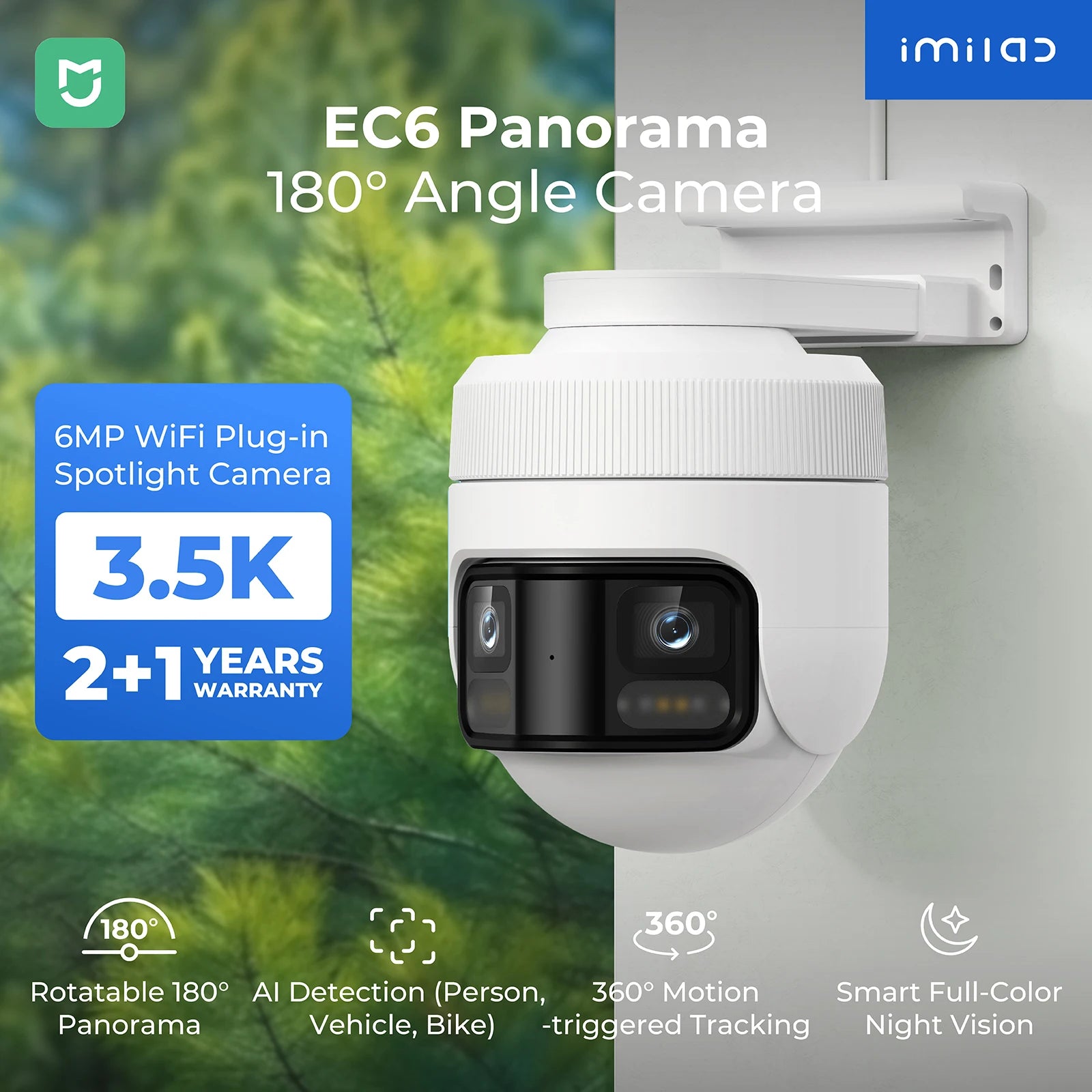 Câmera PTZ IMILAB EC6 Panorama 3.5K – 180°, Lente Dupla, IA, Visão Noturna Colorida e Zoom 6x