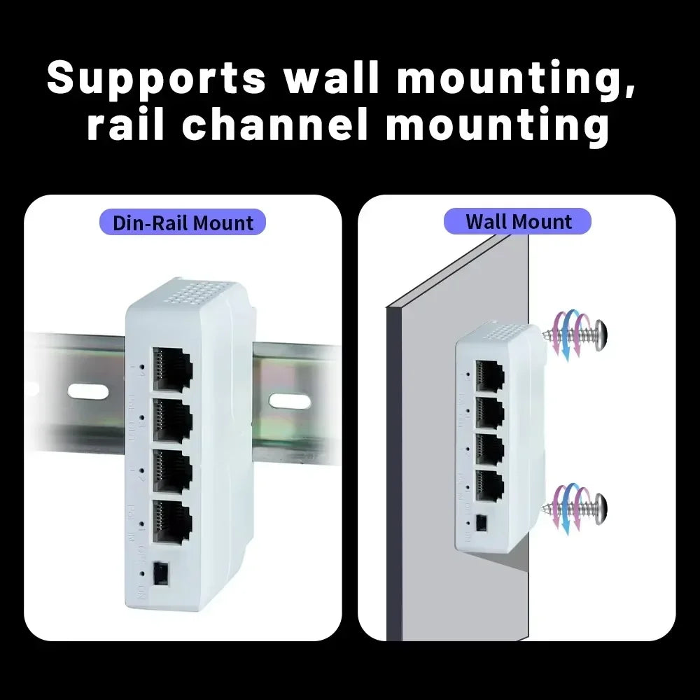 Extensor PoE 4 Portas Gigabit Repetidor IP55 - 100/1000Mbps VLAN 44-57V Externo Câmera Wireless AP