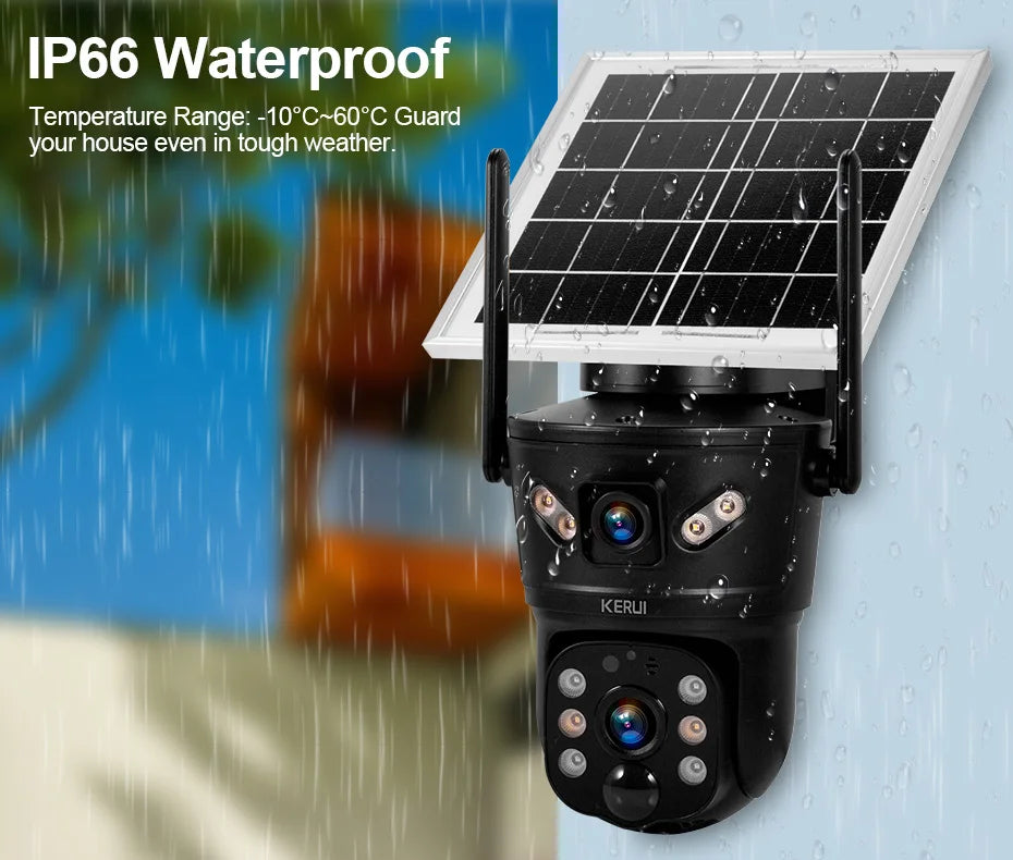 Câmera Solar WiFi/4G 6MP Lente Dupla À Prova D'Água com Painel Solar - Kerui D05