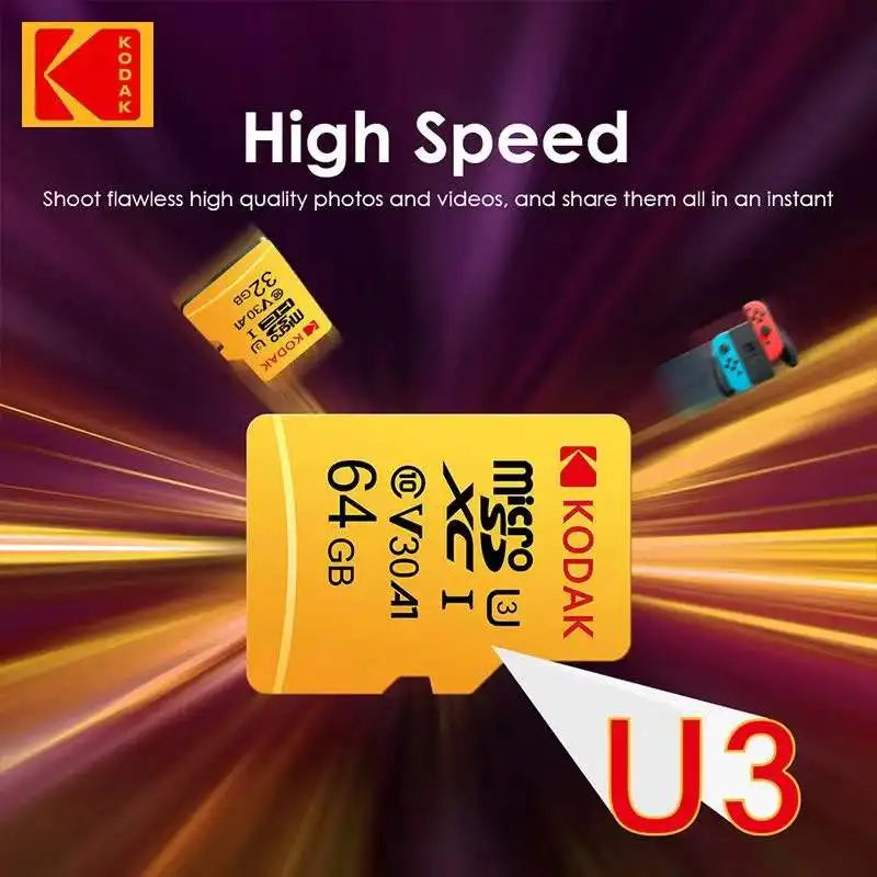 Cartão de Memória Kodak MicroSD 32GB 64GB 128GB 256GB Classe 10 UHS-III A1 V30 Alta Velocidade