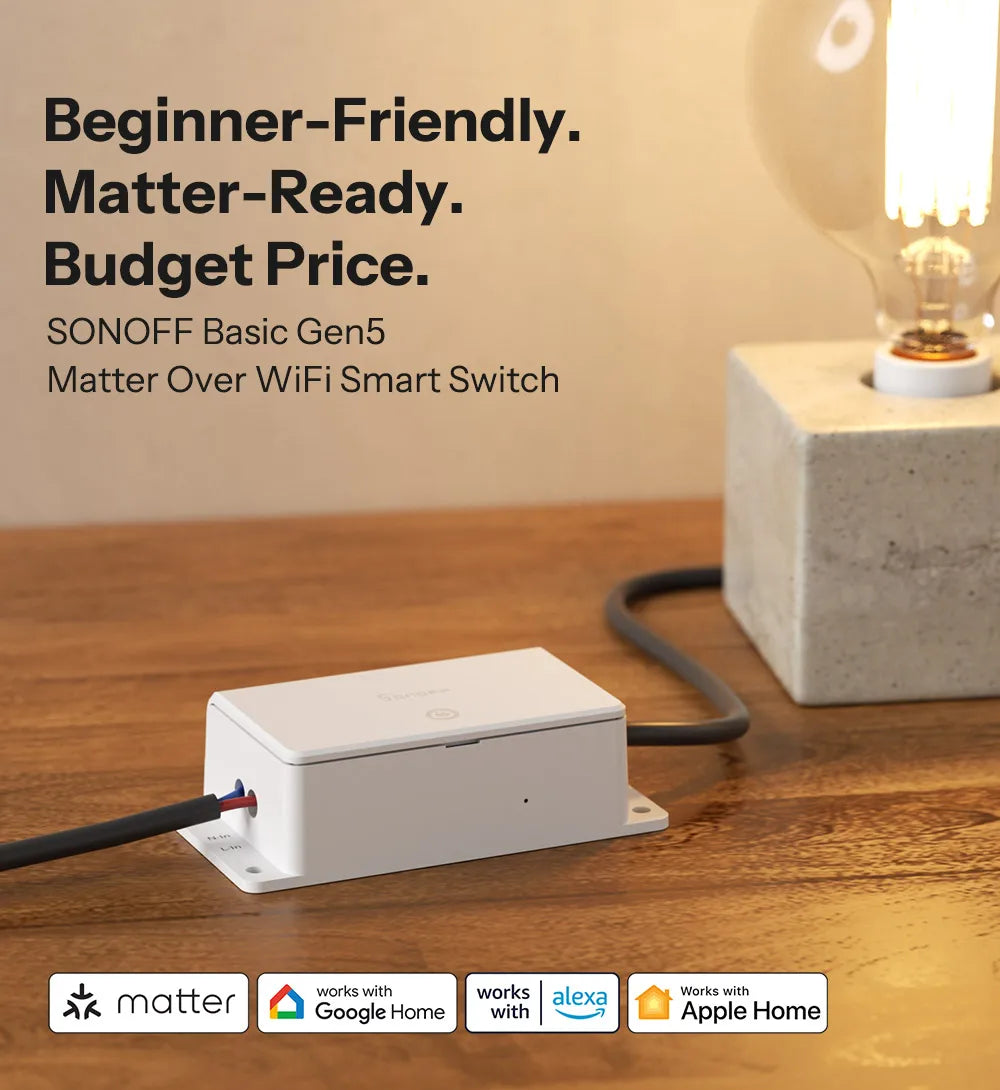 Sonoff básico gen5 matéria wifi interruptor inteligente casa inteligente temporizador de controle remoto diy interruptor inteligente trabalho com homekit alexa