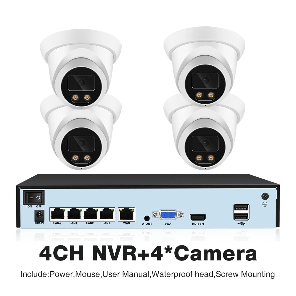 Kit Câmera de Segurança PoE 8MP 4K com NVR 8 Canais H.265 Detecção Humana Áudio IP66 - ASECAM