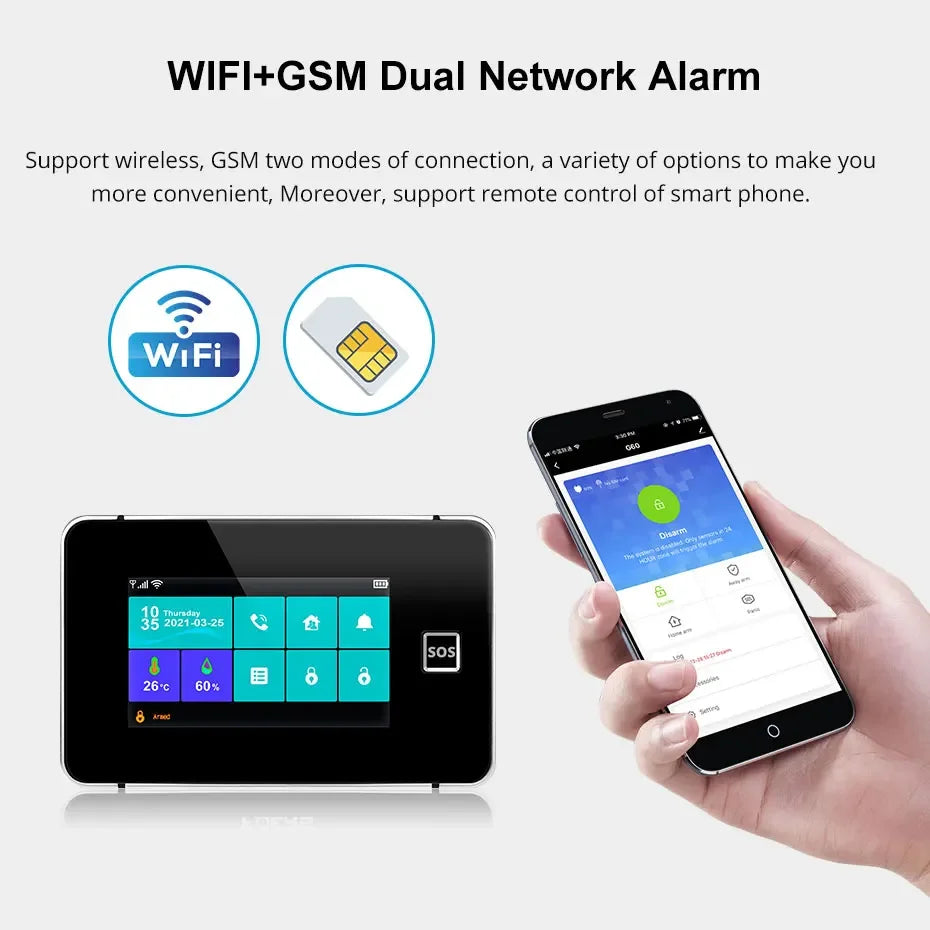 Central de Alarme KERUI G64B 4G WiFi Tela Touch 4.3" com Tuya Smart 100 Zonas Temperatura Umidade - KERUI