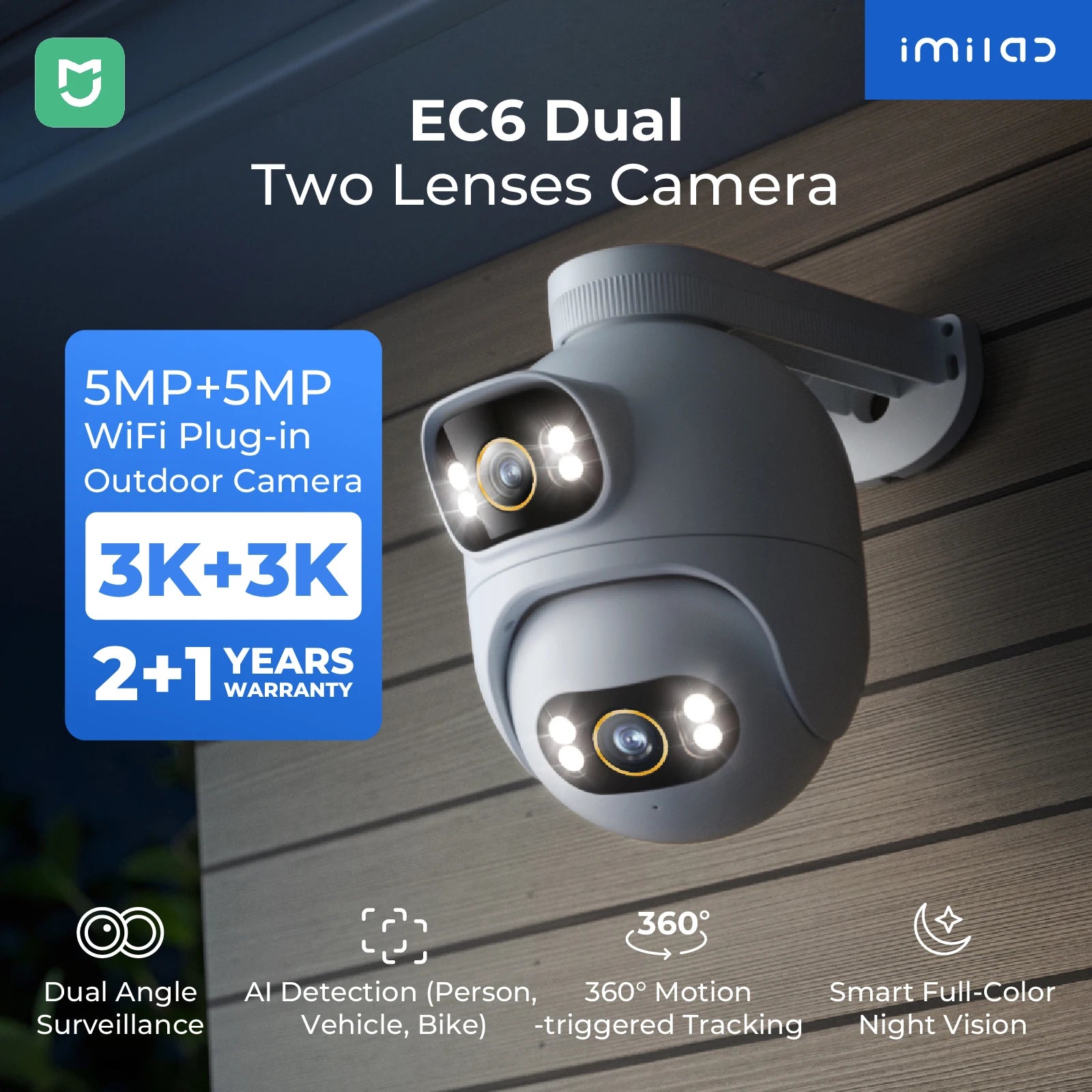 Câmera IMILAB EC6 Dual Pro 10MP 3K+3K WiFi 360° com Visão Noturna Colorida