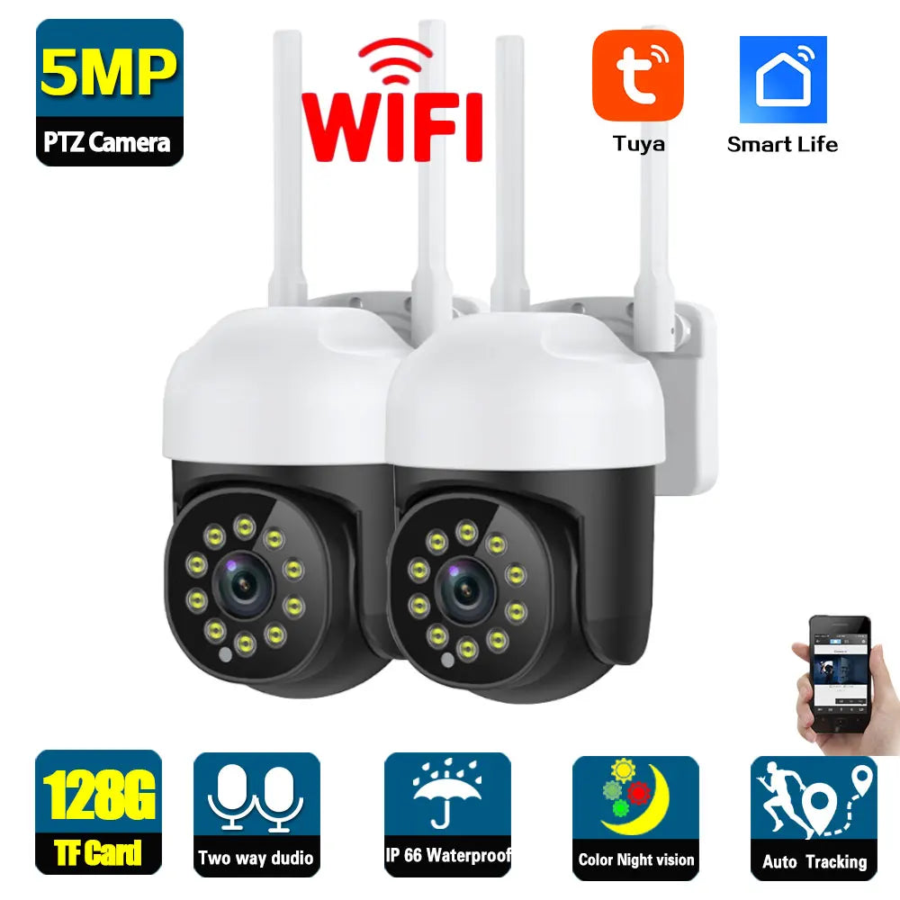 Vida inteligente 5mp wifi ptz câmera ip rastreamento automático ao ar livre tuya cor visão noturna sem fio cctv câmera de vigilância segurança mini