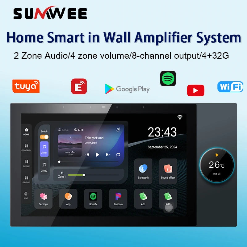 Tuya teatro inteligente música de fundo 4 + 32g android 11 sistema embutido zigbee gateway bluetooth wifi áudio na parede amplificador de potência