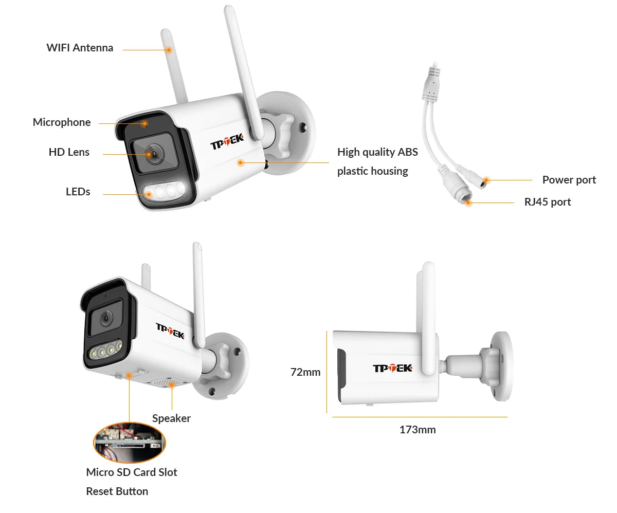 Câmera TPTEK 8MP 4K WiFi IP Bullet com IA Humana Visão Noturna 30m ONVIF IP66