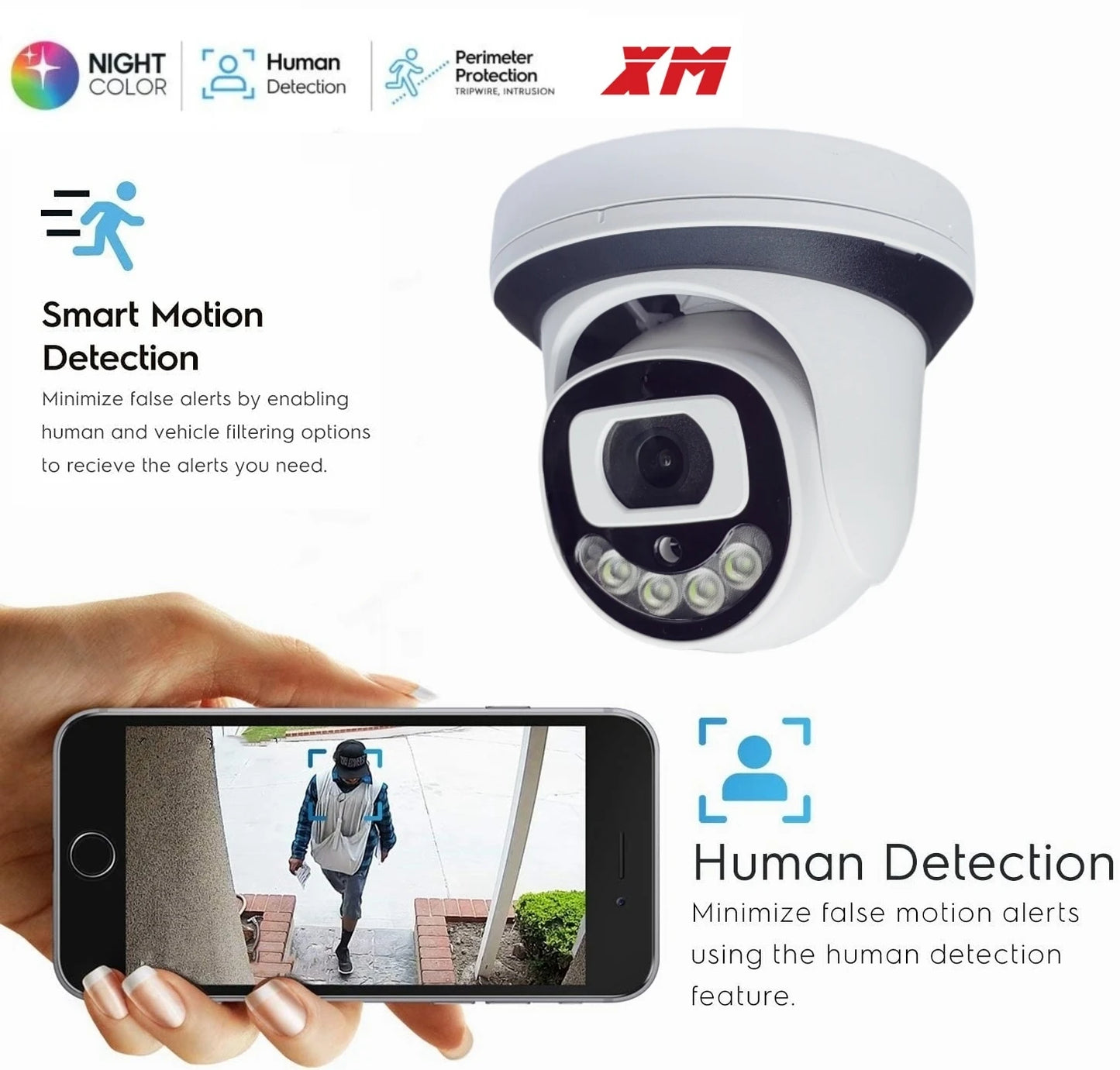 Câmera Dome WiFi 4MP/5MP/8MP | Visão Noturna Colorida, Detecção Humana e Áudio Bidirecional – XM ICSee