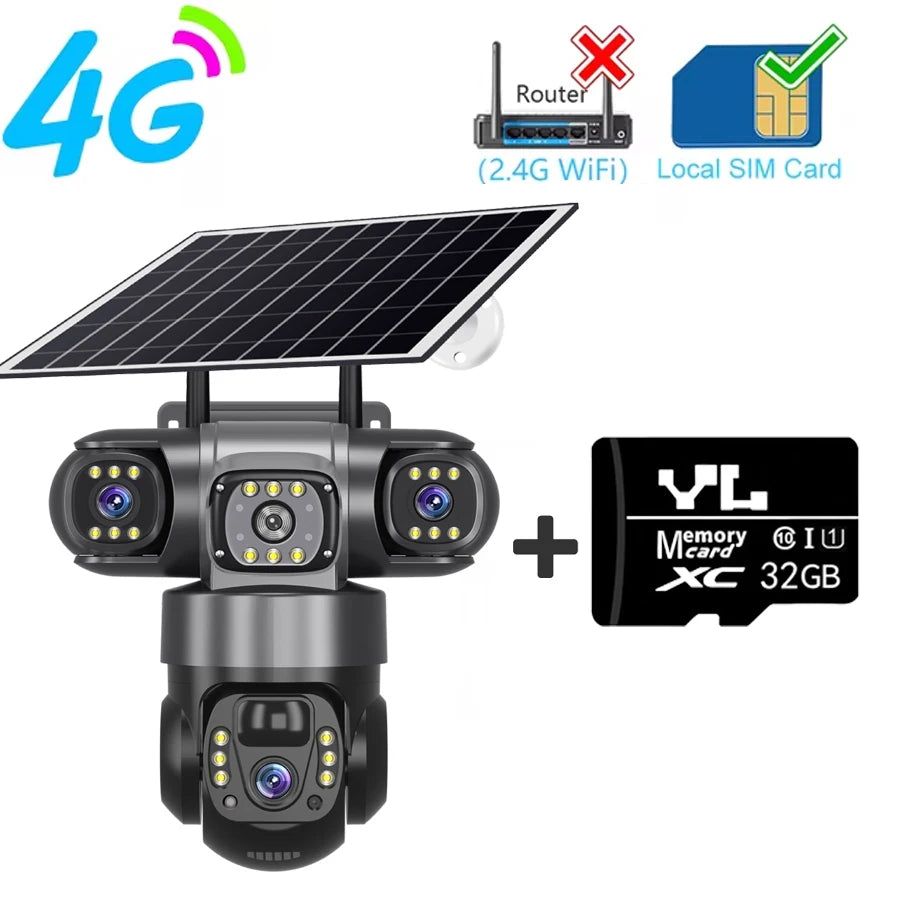 V380PRO 3 Lente WiFi Câmera Solar 15MP 360 Ao Ar Livre À Prova D 'Água CCTV Visão Noturna Câmera de Áudio Bidirecional Rastreamento Móvel 4G Câmera IP