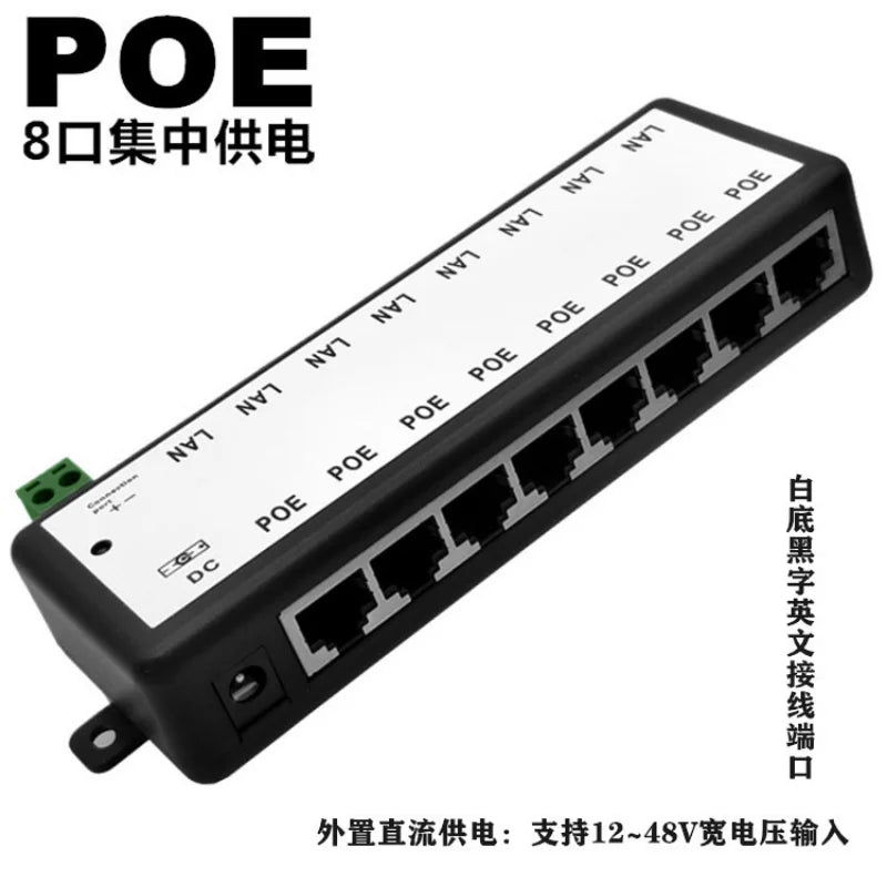 Injetor/Divisor PoE 4-8 Portas - IEEE 802.3af 12V-48V Power Over Ethernet Câmera CCTV AP Wireless