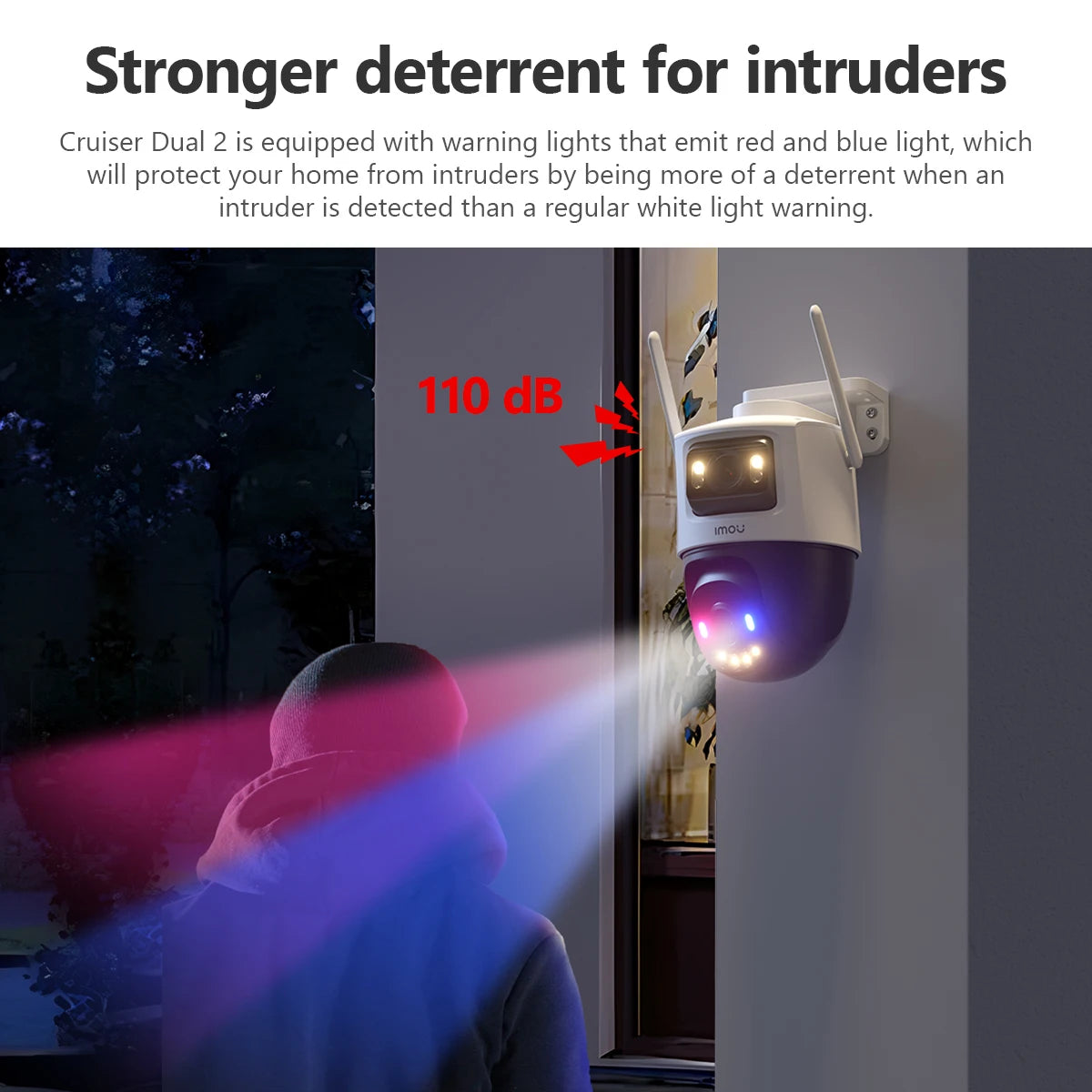 Câmera IMOU Cruiser Dual 2 10MP PTZ WiFi com Lente Dupla, Luz de Alerta Vermelha e Azul, Detecção de Veículos e Pessoas