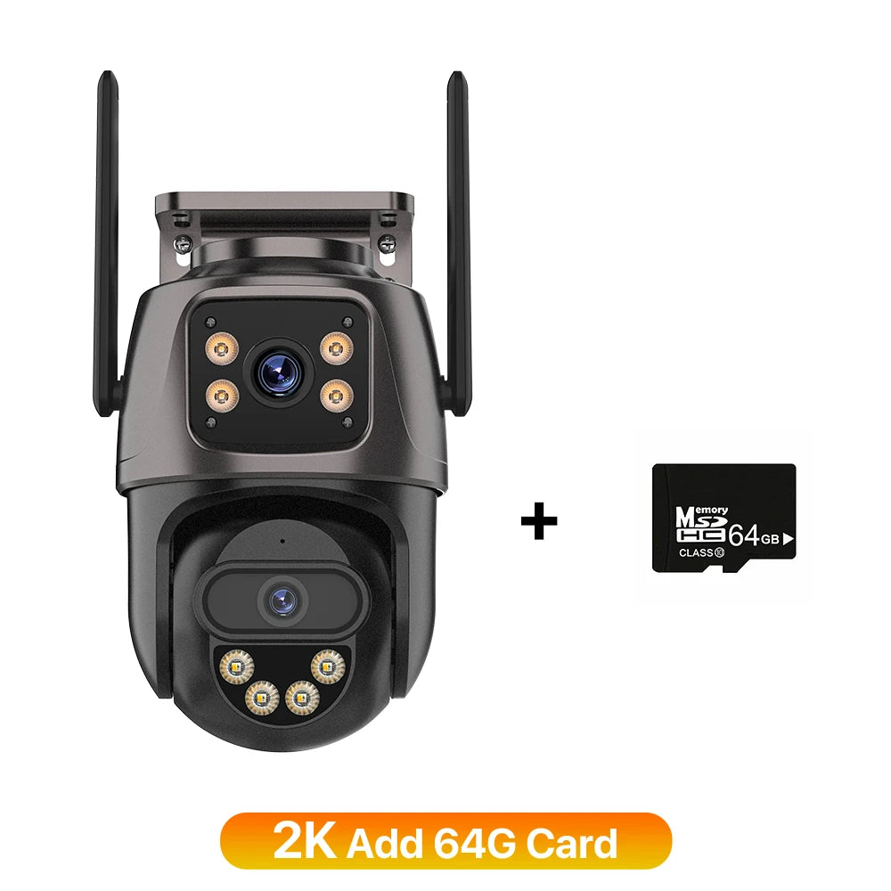 Câmera IP Wonsdar 6K 9MP WiFi - Três Lentes - PTZ 8x Zoom - Tela Dupla - Visão Noturna Colorida - iCSee